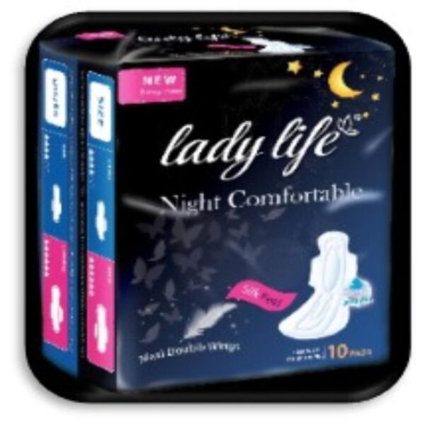 LADY LIFE NIGHT COMFORTABLE MAXI DOUBLE WINGS 10PADS فوط نسائئيه ليدي لايف راحه ليليه دابل ماكسي 10 فوطه